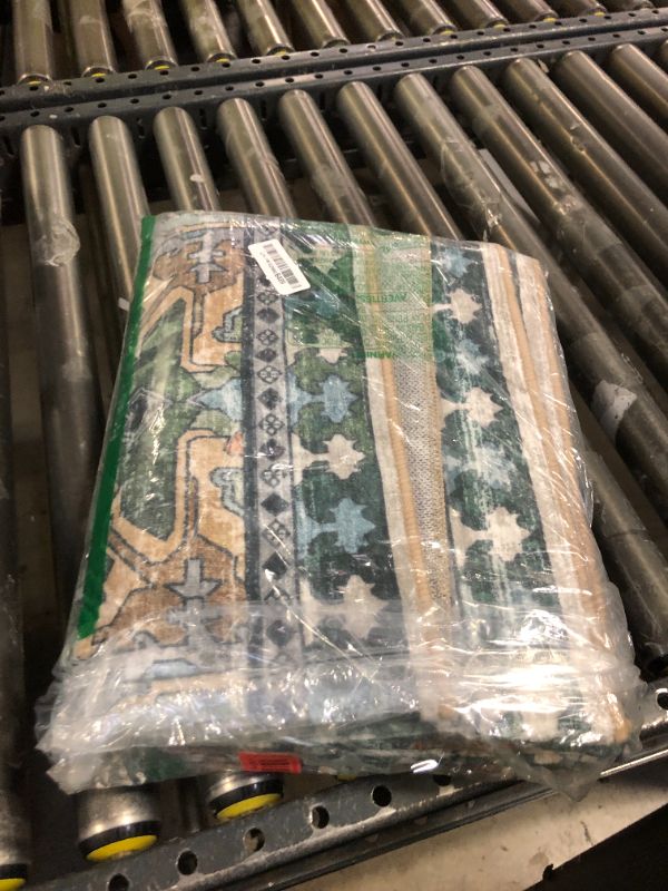 Photo 1 of RUGSURE Washable Area Rugs - Perfect for Living Room, Bedroom, Kids Room, Nursery - Stain & Water Resistant Non-Slip, Pet & Child Friendly, Vintage Tribal Area Rugs (Green, 4' x 6')