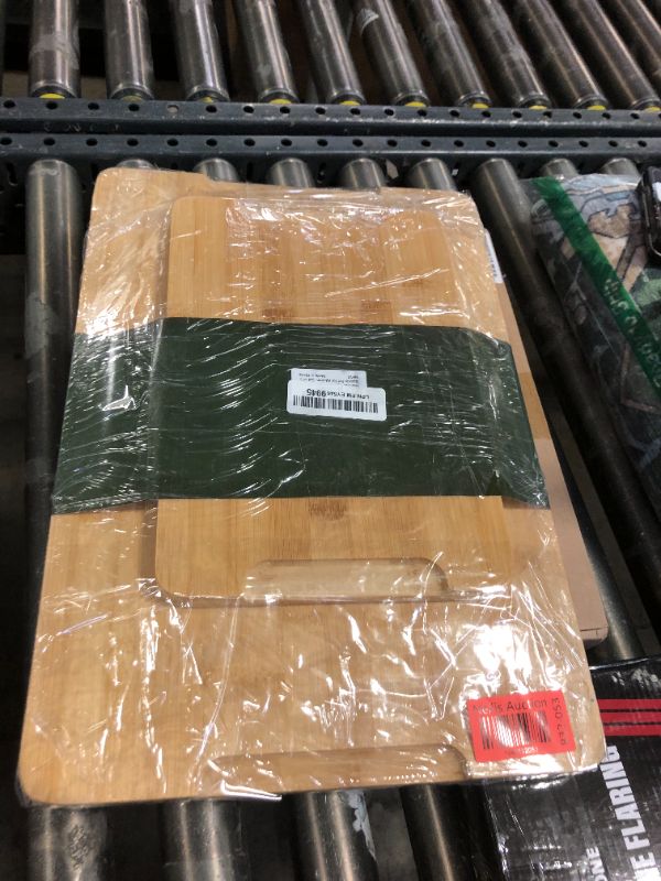 Photo 1 of Homaxy Organic Bamboo Cutting Boards Set for Kitchen Set of 3, Wooden Cutting Board Set with Juice Groove and Handles, Charcuterie Serving Tray Wood Chopping Board Set for Meat Fruits & Vegetables