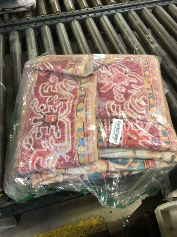 Photo 1 of Area Rugs 5x7 for Living Room, Machine Washable Vintage Rugs -Low Pile Carptet, Soft Distressed Floral Rugs for Kitchen, Dining Room, Bedroom, Plum