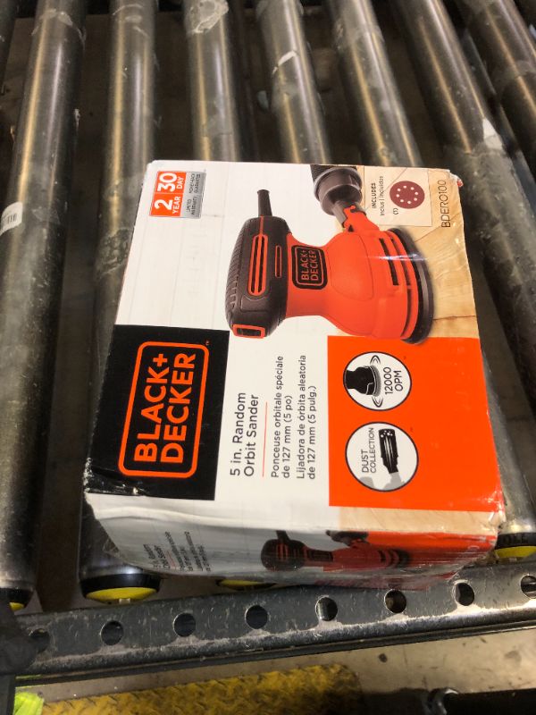 Photo 1 of BLACK+DECKER Orbital Sander, 5 Inch, 2.0 Amp, 12000 OPM, Corded, 1 Sandpaper Sheet and Dust Bag Included (BDERO100)