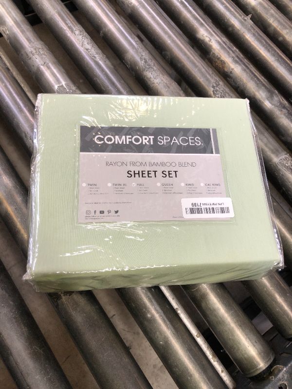 Photo 1 of Comfort Spaces Cooling Sheet Set Poly X Rayon Blend (Rayon Derived from Bamboo), Soft, Silky, Lustrous, Heathered Finish Full Sheets for Summer All Season Sheet Set, Full, Sage Green, 4 Piece