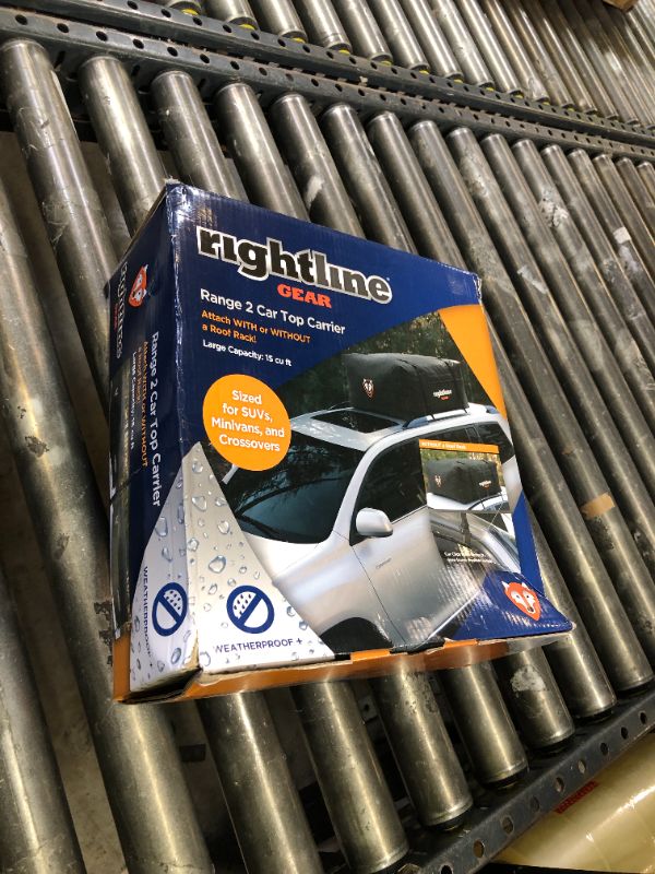 Photo 1 of Rightline Gear 100R20 Range 2 Weatherproof Rooftop Cargo Carrier for Top of Vehicle, Attaches With or Without Roof Rack, 15 Cubic Feet, 40 x 36 x 18 inches, Black
