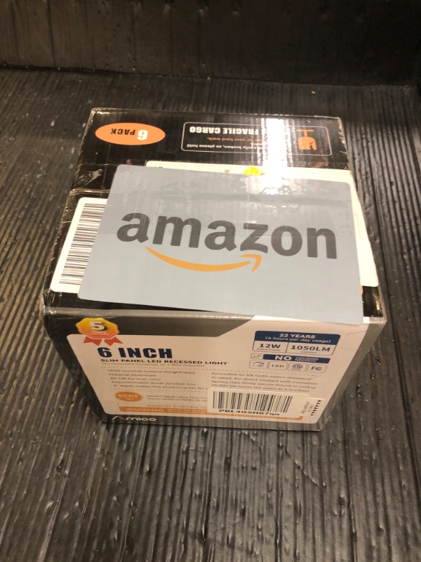 Photo 1 of Amico 6 Pack 6 Inch 5CCT Ultra-Thin LED Recessed Ceiling Light with Junction Box, 2700K/3000K/3500K/4000K/5000K Selectable, 12W Eqv 110W 1050LM Brightness Dimmable Canless Wafer Downlight, ETL & FCC