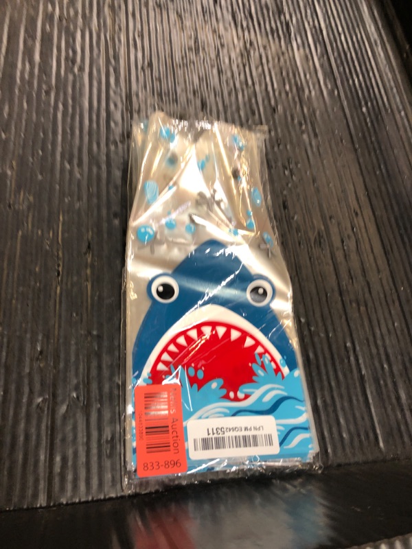 Photo 1 of 100 Pieces Shark Party Bags, 12.5 x 27.5 cm/ 4.9 x 10.8 Inch Shark Plastic Candy Bags Sea Birthday Goodie Favor with 100 Silver Twist Ties for Summer Ocean Party Supplies