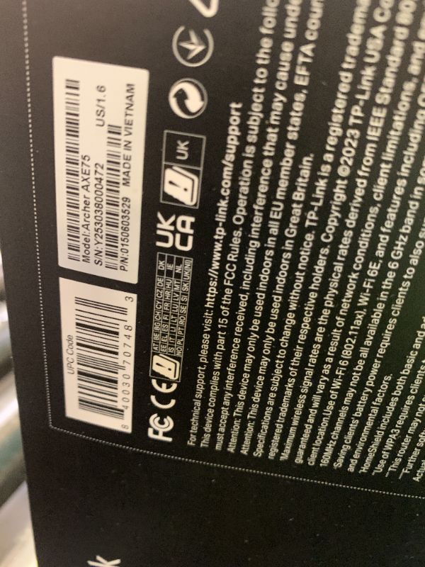 Photo 1 of TP-Link AXE5400 Tri-Band WiFi 6E Router (Archer AXE75)- Gigabit Wireless Internet for Gaming, VPN, OneMesh, WPA3
