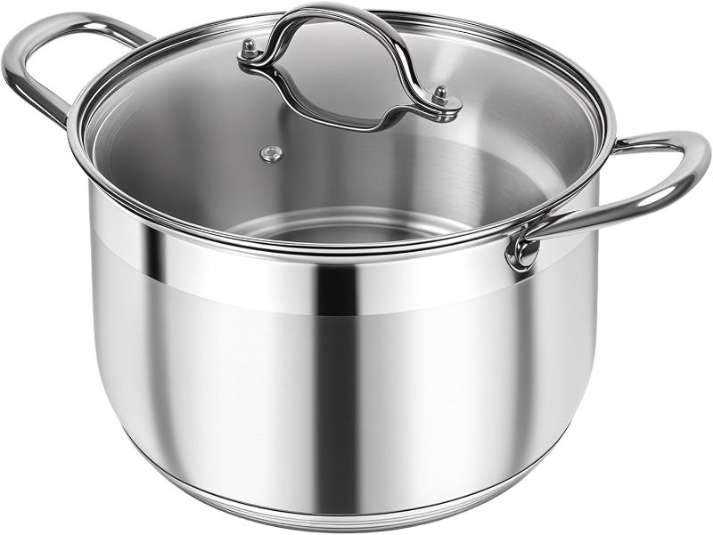 Photo 1 of Kirecoo Stainless Steel Stock Pot - 12 Quart Heavy Duty Stock Cooking Pot with Visible Lid for Pasta, Soup, Spaghetti, Nonstick Thick Bottom Big Stockpot, Cookware for Canning, Boiling, Simmer
