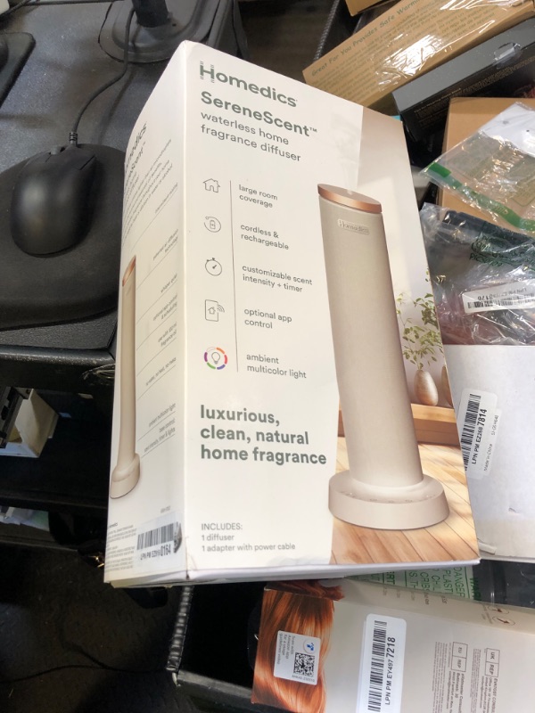 Photo 1 of Homedics SereneScent Fabric Rechargeable Waterless Diffuser, Use with Homedics SereneScent Oil 120ml (Sold Separately) Cordless Aromatherapy, Adjustable Mist & Timer, 6 Calming Lights, Grey