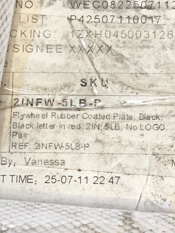 Photo 1 of FLYWHEEL RUBBER COATED PLATE; BLACK; BLACK LETTER IN RED 2IN, 5LB 