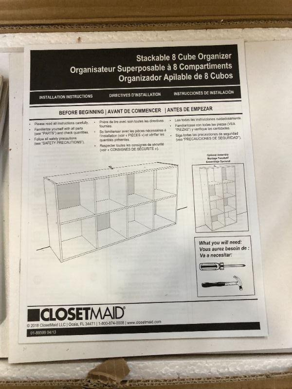 Photo 1 of ClosetMaid Cubeicals 8 Cube Storage Shelf Organizer Bookshelf Stackable, Vertical or Horizontal, Easy Assembly, Wood, White