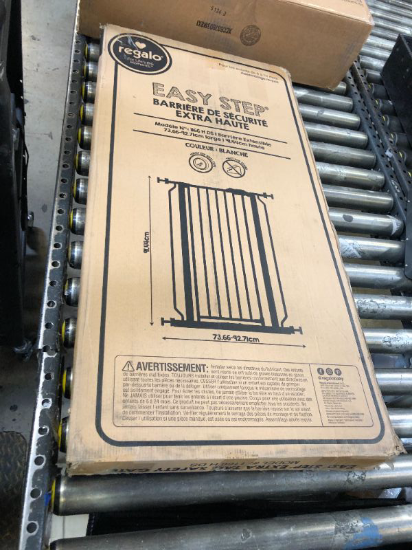 Photo 1 of Regalo Easy Step 36" Extra Tall Walk Thru Baby Gate, Includes 4-Inch Extension Kit, 4 Pack of Pressure Mount Kit and 4 Pack Wall Cups and Mounting Kit, White