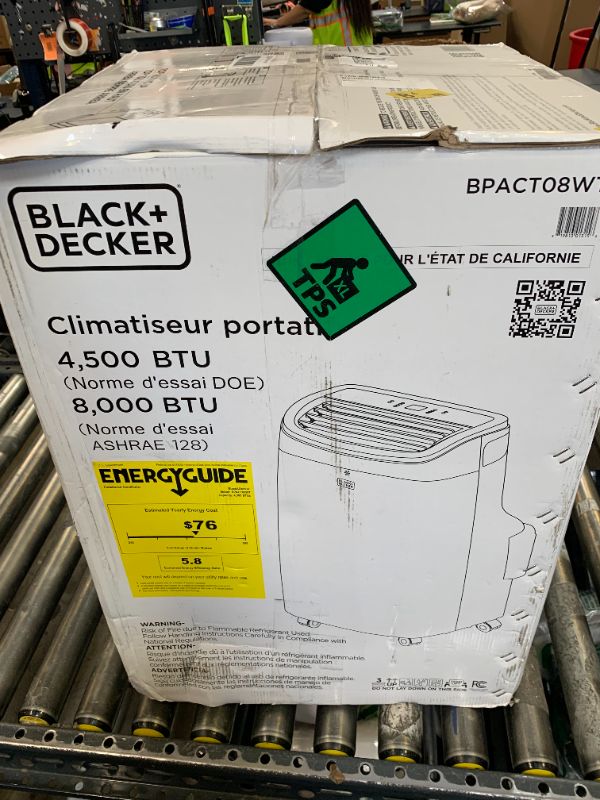 Photo 1 of BLACK+DECKER Portable Air Conditioner, 9,000 BTU (5,300 BTU SACC) for Rooms up to 400 Sq. Ft., Portable AC with Follow Me Remote Control and Window Kit, BPACT08WT, White
