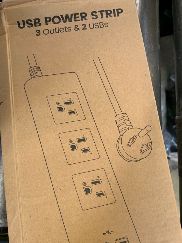Photo 1 of 10Ft Extension Cord with USB Ports, JACKYLED Flat Plug Brown Power Strip Surge Protector 3 Widely Spaced Outlets, Electrical Outlet Extender, Desktop Charging Station, Walnut Wood Grain