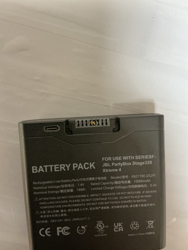 Photo 1 of Battery for JBL PartyBox Stage 320 and Xtreme 4 Portable Speaker,Replacement for JBL Battery 400, 7.4V, 10000mAh, Lithium ion