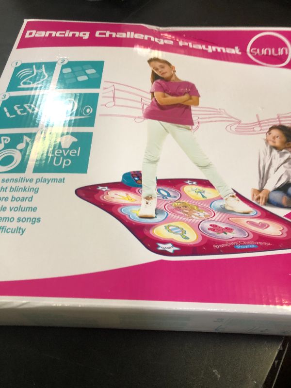 Photo 1 of SUNLIN Dance Mat - Dance Mixer Rhythm Step Play Mat - Dance Game Toy Gift for Kids Girls Boys - Dance Pad with LED Lights, Adjustable Volume, Built-in Music, 3 Challenge Levels (3-12 Years Old)