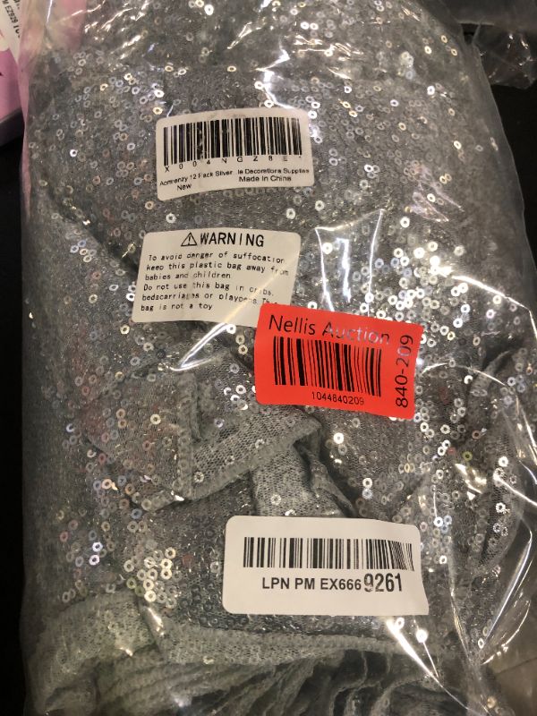 Photo 1 of Aormenzy 12 Pack Silver Sequin Table Runner 12" x 72", Glitter Sparkle Sequin Runners for Birthday Party Wedding Banquet & Baby Shower, Party Table Decorations Supplies