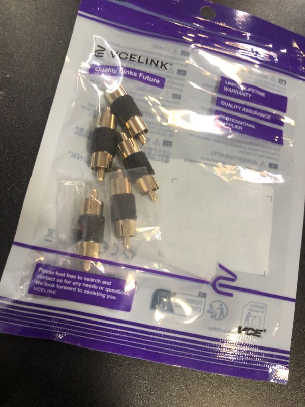 Photo 1 of VCE RCA Male to Male Coupler 5-Pack, Gold Plated Dual Male Connector RCA M-M Adapter