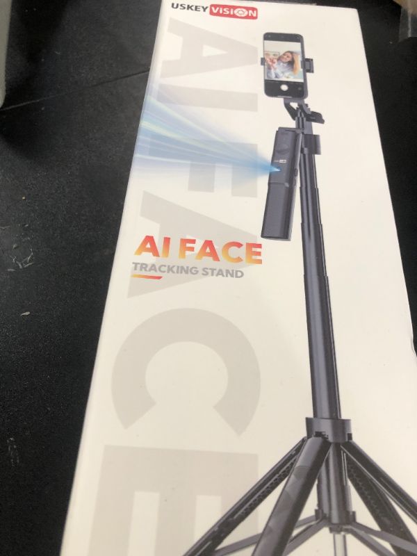 Photo 1 of USKEYVISION Auto Face Tracking Tripod for iPhone 360°Rotation,Selfie Stick for Android w/Remote&Ground Spike,68” Phone Tripod Stand That Follows Your Movement for Video Recording,Vlogging(R01)