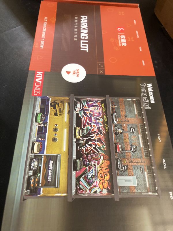 Photo 1 of 1/64 Model Car Display Case Diecast Diorama Garage?Simulated Parking Lot Model Miniature Scene Parking Lot PVC Assembly with Light Parking Space Model Display Frame Toy Display Box (Yellow)