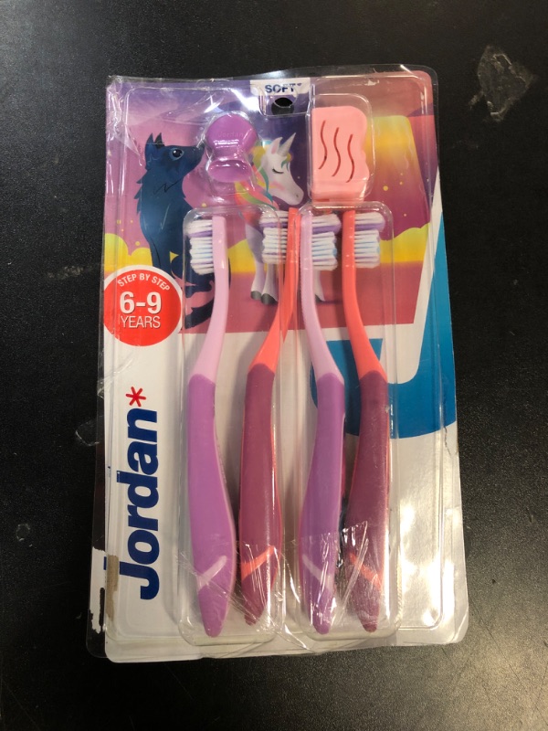 Photo 1 of Jordan* Kids Toothbrush | 6-9 Years, Soft Bristles, BPA Free | 4 Pack | Blue & Pink Step 3