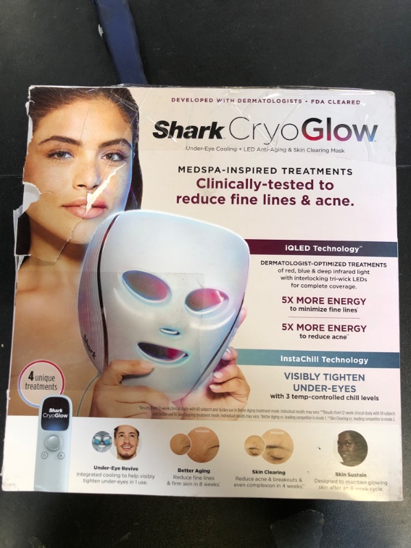 Photo 1 of Shark CryoGlow LED Face Mask (FSA/HSA Eligible*) with Under-Eye Cooling, Anti-Ageing & Blemish Repair, Red & Blue LED, Infrared Light Therapy, USB-C, Remote Control, Storage Bag, Blue Frost, FW312