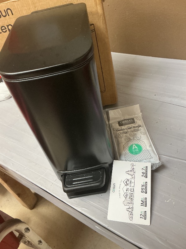 Photo 1 of SEE NOTES PICTURE……..Cesun Small Bathroom Trash Can with Lid Soft Close, Step Pedal, 6 Liter / 1.6 Gallon Stainless Steel Garbage Can with Removable Inner Bucket, Anti-Fingerprint Finish (Matt Black)