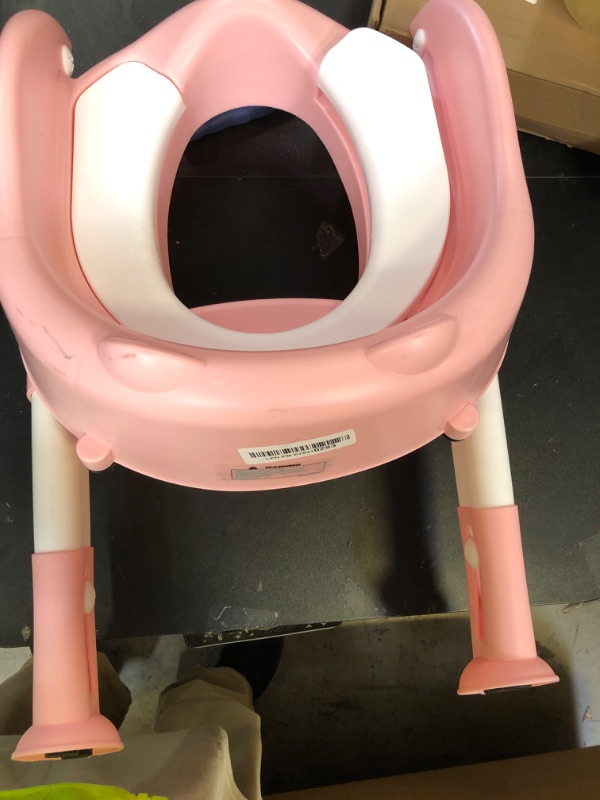 Photo 1 of EGREE Potty Training Toilet Chair Seat with Step Stool Ladder for Kids and Toddler Boys Girls - Foldable Height Adjustable Children Toilet Training Seat with Safe Handles & Anti-Slip Pads, White-Pink