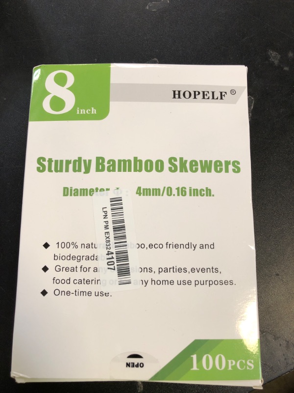 Photo 1 of HOPELF 8" Natural Bamboo Skewers for BBQ?Appetiser?Fruit?Cocktail?Kabob?Chocolate Fountain?Grilling?Barbecue?Kitchen?Crafting and Party. ?=4mm, More Size Choices 6"/10"/12"/14"/16"/30"(100 PCS)