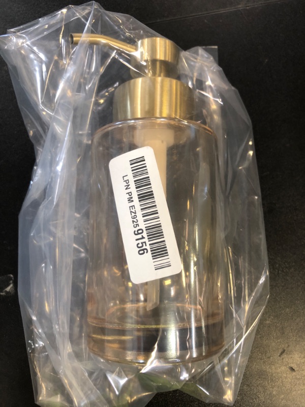 Photo 1 of Enra Thick Glass Soap Dispenser with Stainless Steel Pump,12oz Gold Bathroom Hand Liquid Soap Dispensers,Lotion Dispenser,Soap Dispenser for Bathroom,Kitchen