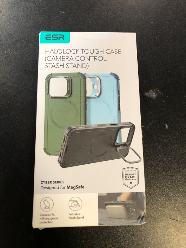 Photo 1 of ESR for iPhone 16 Pro Max Case with Stash Stand, Camera Control, 23FT Military-Grade Shock-Absorbing Drop Protection, Compatible with MagSafe Accessories, Magnetic Cyber Series, Navy Blue