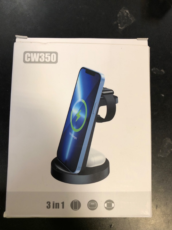 Photo 1 of 3 in 1 Charging Station for iPhone, Wireless Charger for iPhone 16e 16 15 14 13 12 11 X Pro Max & Apple Watch - Wireless Charging Station for AirPods 4 3 Pro