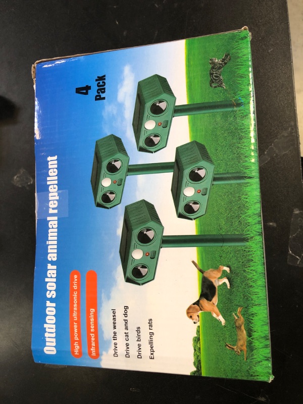 Photo 1 of 4Pack Deer Squirrel Cat Rabbit Repellent Outdoor Solar Ultrasonic Animal Repeller Waterproof Rabbit Deterrent with Flash Light Motion Sensor to Keep Dog Skunk Raccoon Rodent Coyote Out of Garden Farm