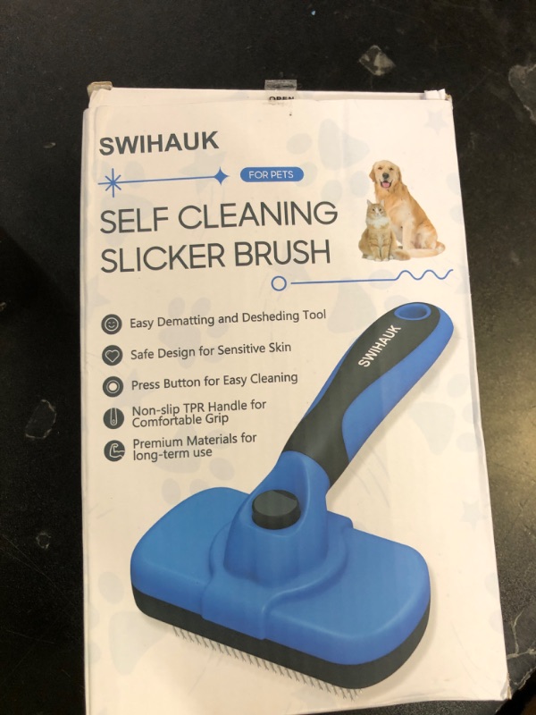 Photo 1 of Swihauk Self Cleaning Slicker Brush - Skin Friendly Deshedding Grooming Tool for Dogs & Cats, Suitable for Shedding & Haired Pets, with Pet Supplies Accessories, Blue