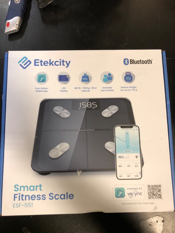Photo 1 of Etekcity Smart Scale for Body Weight, Bathroom Digital Weighing Scale with BMI, Body Fat, Muscle Mass, Accurate Bluetooth Home User Health Equipment Sync Apps