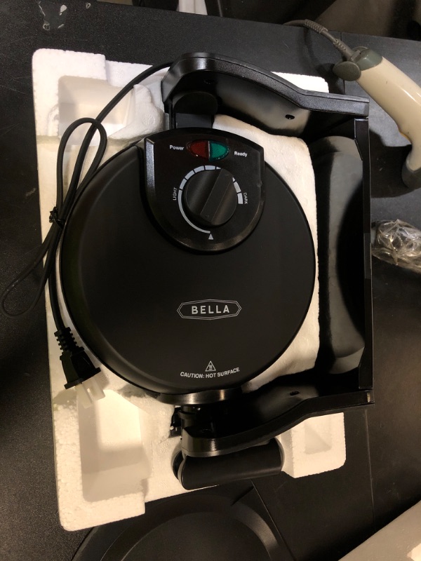 Photo 1 of BELLA Classic Rotating Belgian Waffle Maker with Nonstick Plates, Removable Drip Tray, Adjustable Browning Control and Cool Touch Handles, Black