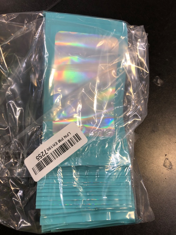 Photo 1 of Funfery 100 pcs Blue Smell Proof Holographic Mylar Packaging Bag,Clear Resealable Odor Proof Bag Foil Pouch Zip Bags for Food Storage,Gloss,Jewelry Packing Small Business(3.5x6.3In)