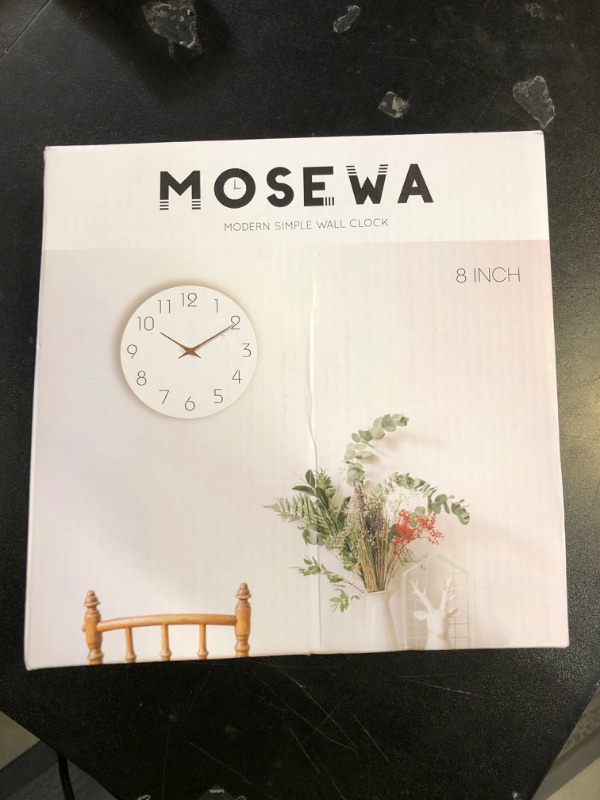 Photo 1 of Mosewa Wall Clock Battery Operated 8 Inch White Silent Non Ticking Simple Minimalist Wooden Decorative for Kitchen Bathroom Bedroom Living Room Office