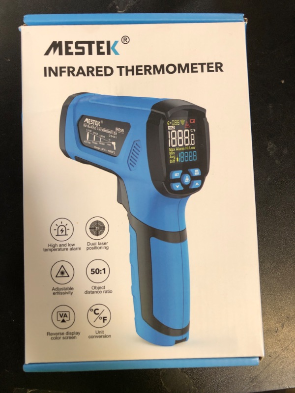 Photo 1 of MESTEK Infrared Thermometer Temperature Gun, -40?~3632?, Non Contact Digital Laser Thermometer Gun Industrial Pyrometer 50:1 High Temp Thermometer with Color LCD Display, Adjustable Emissivity