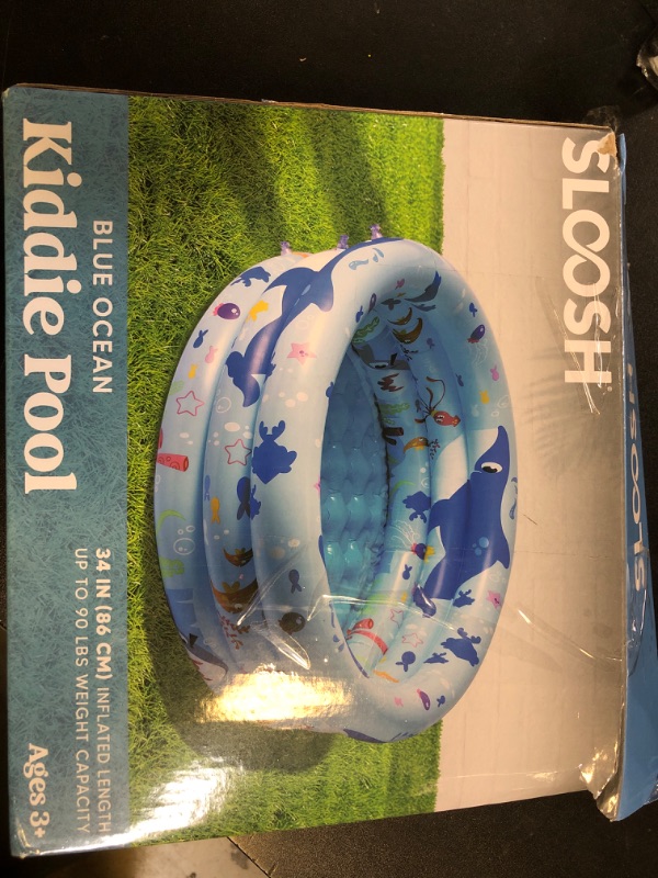 Photo 1 of Sloosh Inflatable Kiddie Pool, 34"x10" Blow Up Kid Swimming Pool, 3 Rings Blue Baby Pool for Toddler, Play Pit for Dog with Ocean Whale Pattern for Summer Water Party Backyard Garden(Whale)