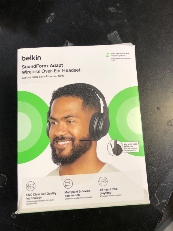 Photo 1 of Belkin SoundForm Adapt Wireless Over-Ear Headset,?Headphones for Work, Play, Gaming, & Travel w/Built-in Boom Microphone, 45H Battery Life - Compatible with iPhone, iPad, Galaxy, and More - Black