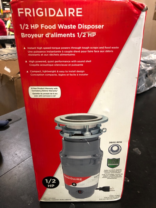 Photo 1 of Frigidaire 1/2 HP Corded Garbage Disposal for Kitchen Sinks | FF05DISPC1