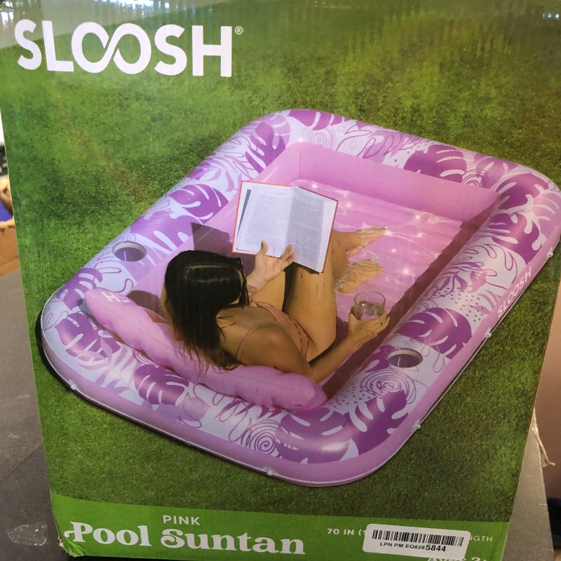 Photo 1 of SLOOSH Inflatable Tanning Pool Lounger Float, 70" x 46" Pool Floats Adult with Pillow, 4 in 1 Suntan Tub Raft Floatie,Sunbathing Bed Lounge for Water Blow Up Kids Ball Pit Party Gifts, L-Hot Pink