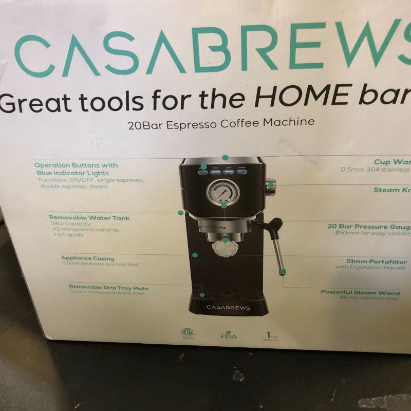 Photo 1 of CASABREWS CM5418 Espresso Machine 20 Bar, Stainless Steel Espresso Maker with Milk Frother Steam Wand, Compact Cappuccino Machine for Home, Espresso Coffee Machine with Removable Water Tank, Black