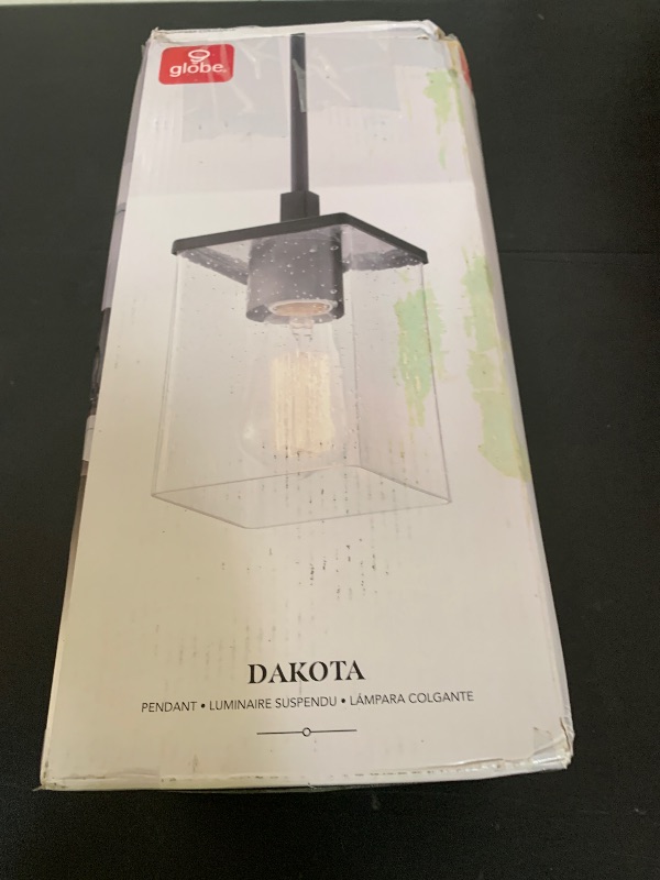 Photo 1 of GLOBE Electric 67000152 1-Light Pendant Lighting, Matte Black, Seeded Glass Shade, Square Canopy, Adjustable Height, Ceiling Lights, Home Essentials, Kitchen, Dining Room, Decor