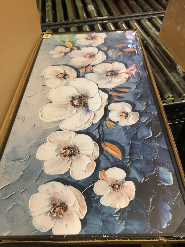 Photo 1 of Large Framed Blue and White Floral Wall Art for Living Room, Modern Contemporary Flower Artwork Canvas Print Painting for Bedroom Home Office Hallway Wall Decor 20x40 Inch