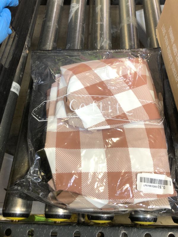Photo 1 of Smiry Picnic Table Cover with Bench Covers, Waterproof Elastic Fitted Tablecloths for 6 Foot Rectangle Tables, Washable Buffalo Plaid Tablecloth for Camping, Outdoor (Khaki & White, 30"x72")