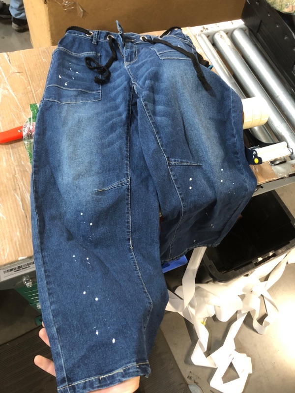Photo 1 of *06* Cicy Bell Womens Baggy Barrel Horseshoe Jeans Wide Leg Drawstring Vintage Denim Pants with Front Pockets Navy