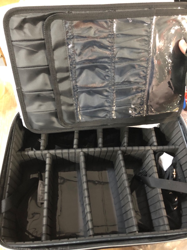 Photo 1 of *  MirrOR IS CRACKED* SEE PHOTOS FOR EXTENT* FUNCTIONAL!* Chomeiu Makeup Bag with LED Mirror, Large Train Case for Makeup Artists, 16.2 inches Travel Professional Cosmetic Organizer with Light Up Mirror, 3 Color Lights, Brush Holder & Shoulder Strap (Blac