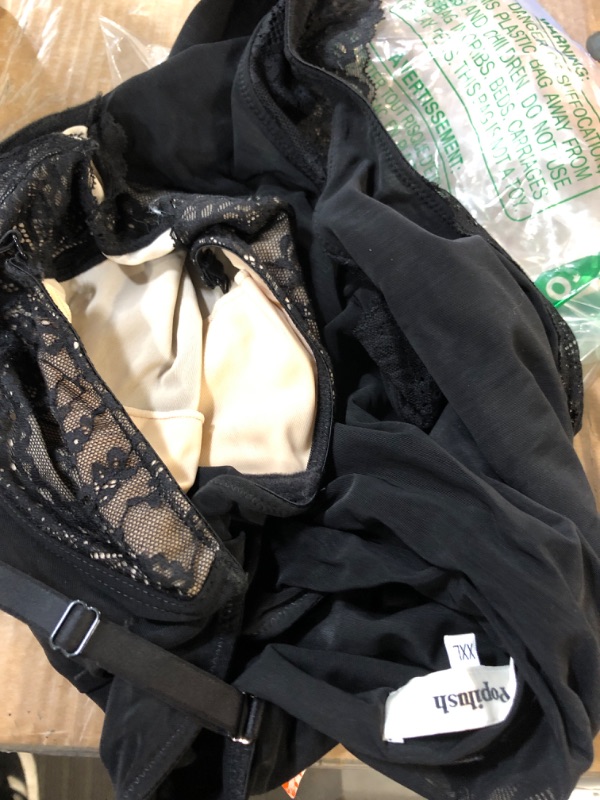 Photo 1 of (XXL) (BAGGED) Popilush Bodysuits for Women V Neck Tummy Control Lace Corset Tops Backless Thong Shapewear Black XXL
