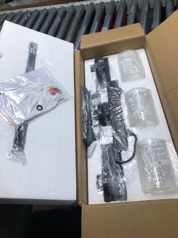 Photo 1 of Wood Island Light for Kitchen/Restaurant,3-Light Farmhouse Dining Room Fixture/Chandelier Over Table/Bar,Matte Black Industrial Linear Pendant Lighting Fixtures Ceiling Hanging with Glass Shade-E26