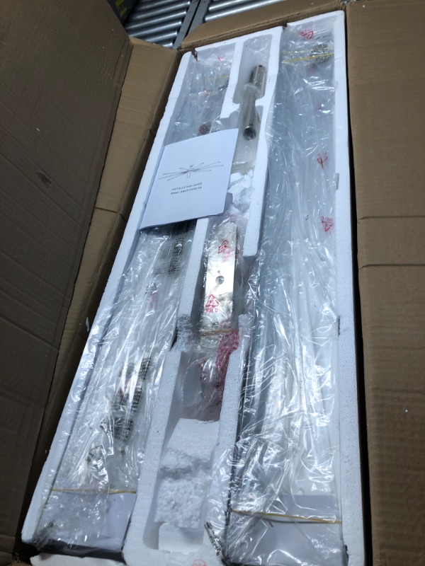 Photo 1 of (Used)(not functional)LEDLUX 84" Ceiling Fan No Light Silver, Reversible DC Motor, 6 Speed Remote Control, Industrial 9 Aluminum Blades with 4.5"/12"/24"